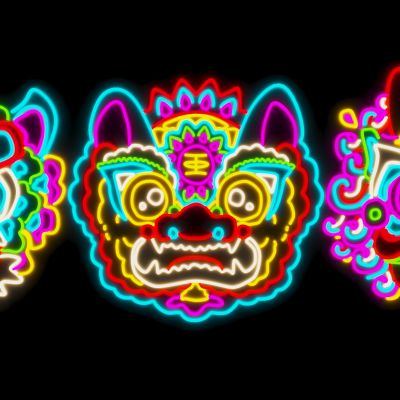 国潮醒狮装饰霓虹灯