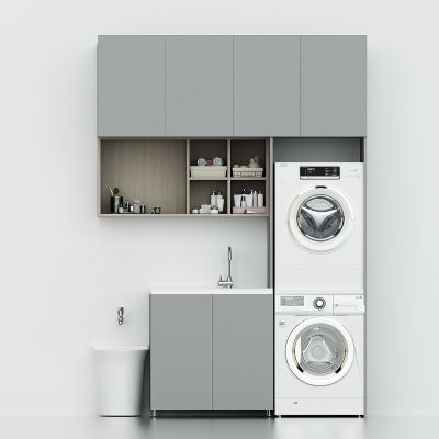 现代阳台洗衣房洗衣柜，墩布池柜，拖把池