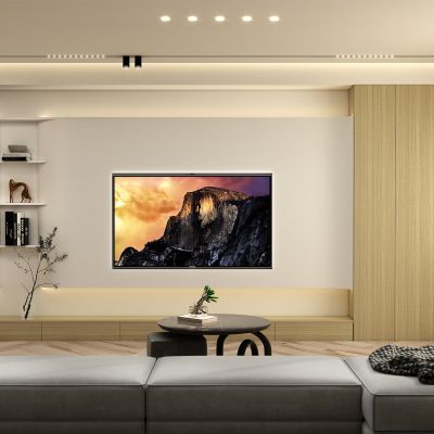 诧寂风奶油风无主灯弧形造型客厅电视背景墙