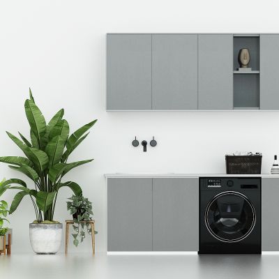 现代阳台洗衣柜，洗衣房洗衣柜，绿植盆栽