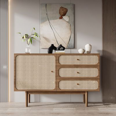 北欧藤编边柜