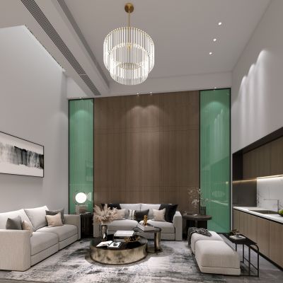 别墅客餐，挑空客厅