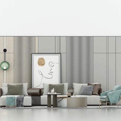 现代轻奢客厅沙发背景墙，沙发茶几组合，组合沙发