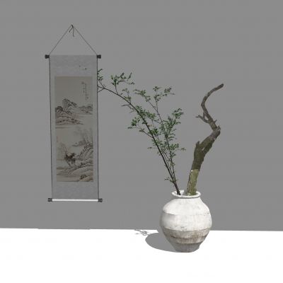 中式装饰品 中国画 罐子