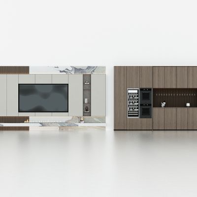 现代客厅电视背景墙，格栅岩板电视柜背景墙，餐厅酒柜，消毒柜