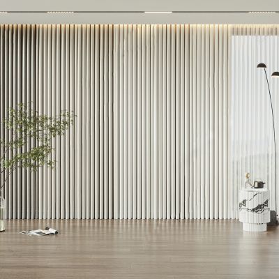 现代窗帘_水生植物_落地灯_边几_地板