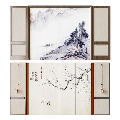 新中式床头背景墙  造型墙  装饰墙  格栅墙  背景墙