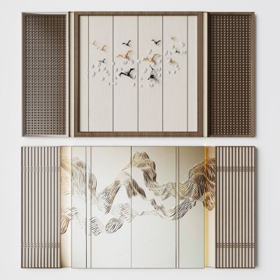 新中式床头背景墙  造型墙  装饰墙  格栅墙  背景墙