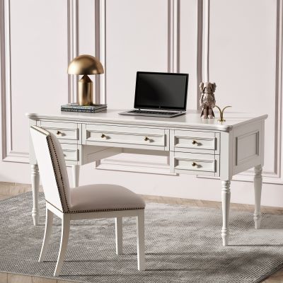 简欧白色书桌椅