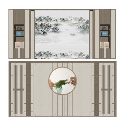 新中式床头背景墙|造型墙|装饰墙|格栅墙|背景墙