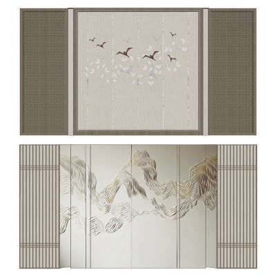 新中式床头背景墙|造型墙|装饰墙|格栅墙|背景墙