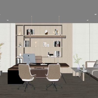 现代经理办公室|实木办公桌|办公椅|布艺沙发|石质茶几|书柜