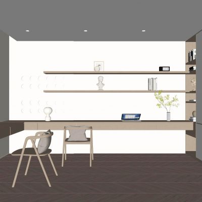 北欧书房|书桌|扶手椅|装饰架|书籍报刊|人形雕塑