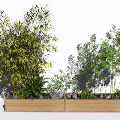 中式庭院小品 花草樹木 假山石頭 竹子枯山水 植物 禪意景觀3D模型