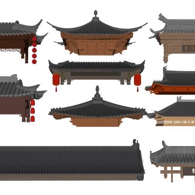 中式屋檐门头屋顶瓦片建筑构件