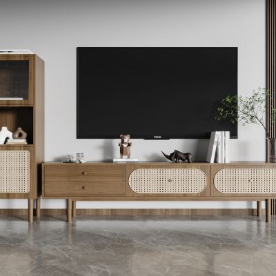 北欧风实木电视柜边柜组合