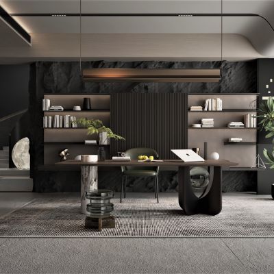 现代风格书房，书桌椅组合