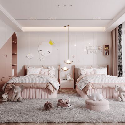 现代儿童房，儿童房，女孩房，