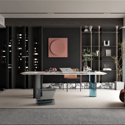 现代风格书房，书桌椅组合