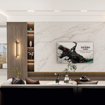 奶油轻奢风客厅电视墙