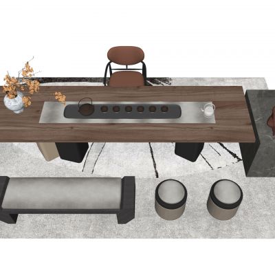 新中式茶桌椅|木质茶桌|茶具摆件|插花|休闲单椅|长凳|圆凳|雕塑摆件