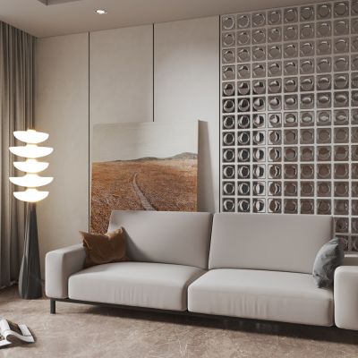 现代多人沙发 落地灯