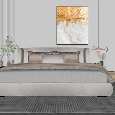 现代双人床 床头柜 摆件