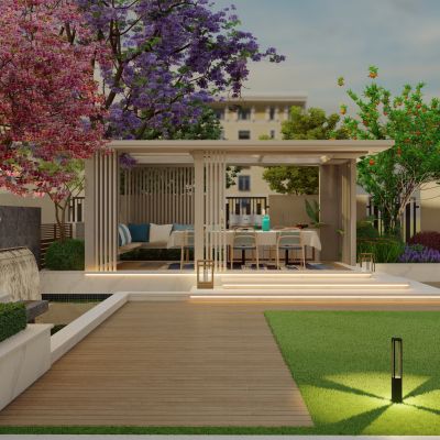 现代花园庭院景观 流水景墙 亭子廊架 灯具 小品