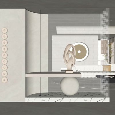 侘寂风玄关|玻璃砖|金属雕塑|创意墙饰