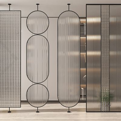 现代条纹玻璃屏风隔断