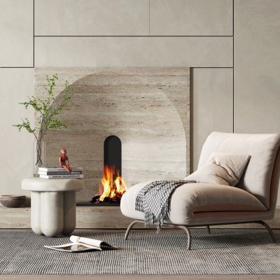 现代单人沙发 茶几 摆件