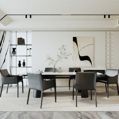 现代餐厅  餐桌椅  装饰画  饰品摆件  装饰柜  地毯