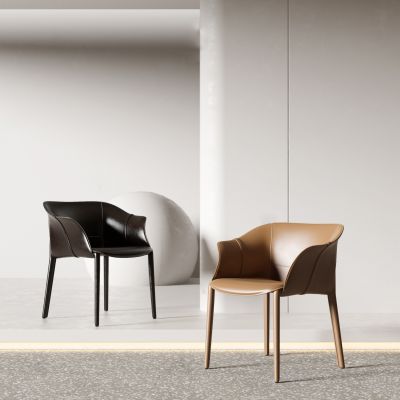 Minotti+现代棕色皮革休闲椅