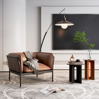 现代棕色皮革单人沙发