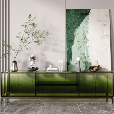 现代渐变绿色玻璃电视柜