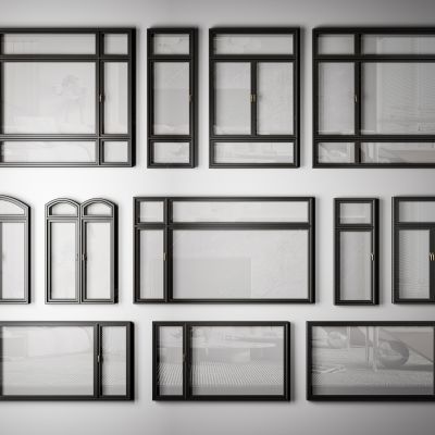 现代黑色铝框窗户组合