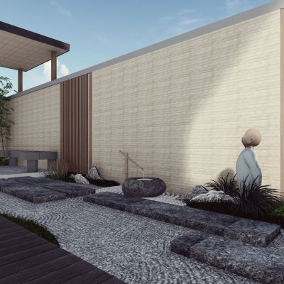 禅意别墅庭院景观3D模型