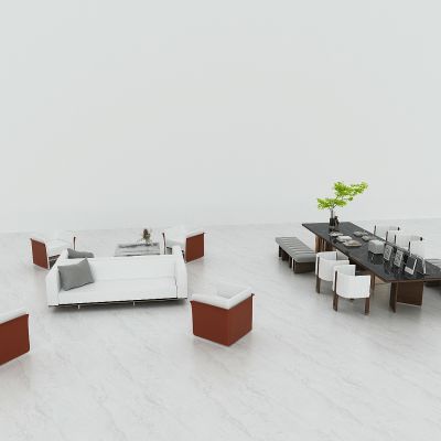 现代售楼处洽谈区，洽谈室洽谈桌椅，接待区，招待区，沙发座椅，卡座，长条桌