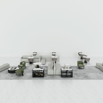 现代售楼处洽谈区，洽谈室洽谈桌椅，接待区，招待区，沙发座椅，卡座，边柜