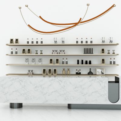 现代前台，吧台，服务台，接待台，展示架，前台吊灯