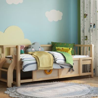 现代实木扩展单人床