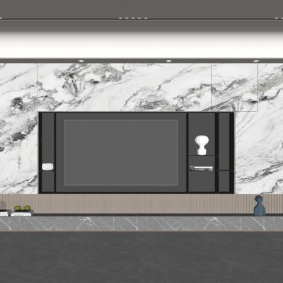 现代电视背景墙|大理石背景墙|落地灯|电视柜|书籍摆件|电视机