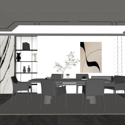 现代餐厅  餐桌椅  装饰柜  装饰画