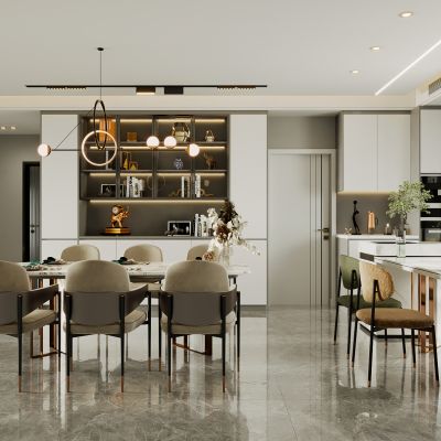 现代餐厅酒柜岛台