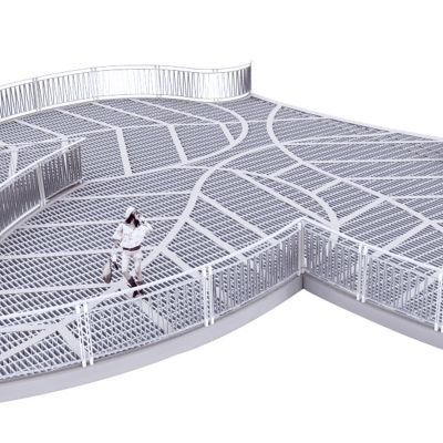 现代公园山顶叶状平台 钢格栅平台 异形平台