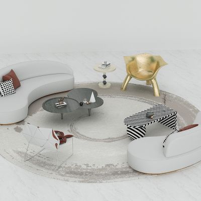 现代休闲沙发椅，沙发茶几组合，洽谈沙发椅，异形沙发，弧形沙发