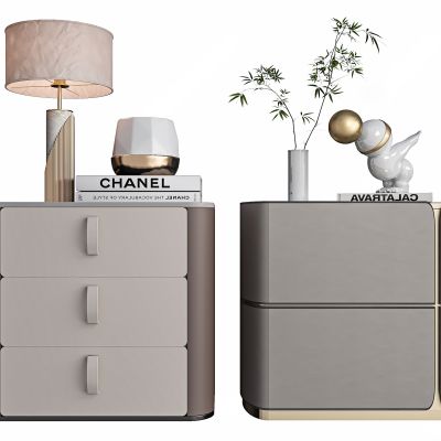 现代浅啡色圆角床头柜