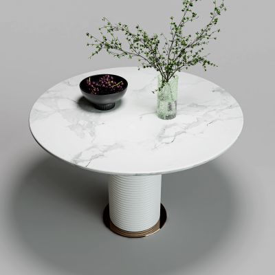 现代白色大理石圆形餐桌3D模型