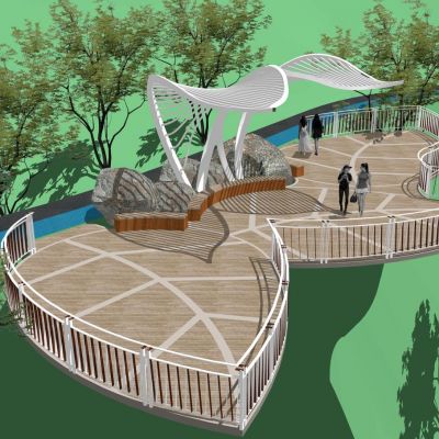 现代公园景观，叶状平台，异形平台，观景平台