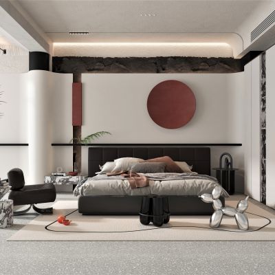 现代风格卧室，双人床